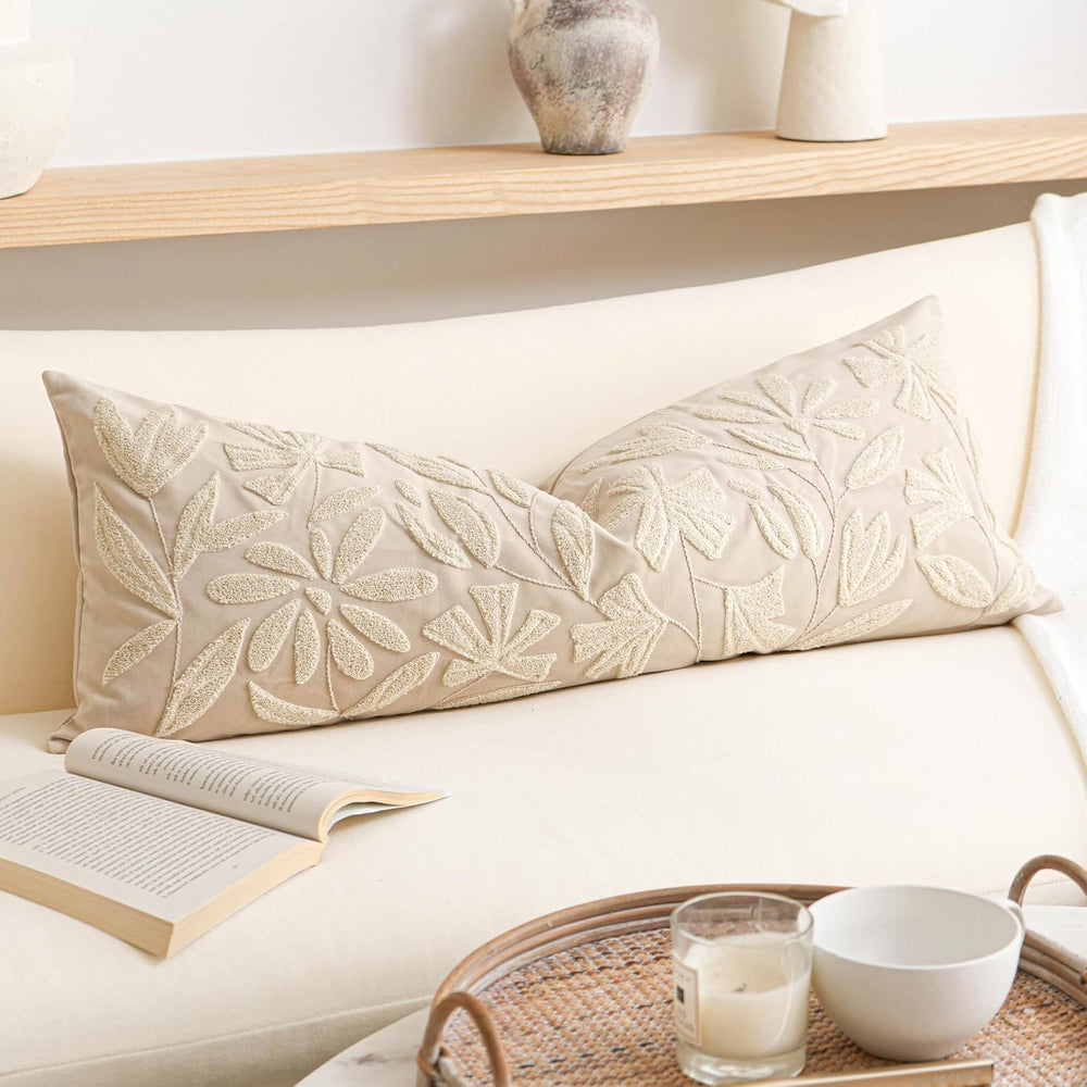 BlissBlush 14x36 Lumbar Pillow Cover for Bed, Rectangular Decorative Long Thr...