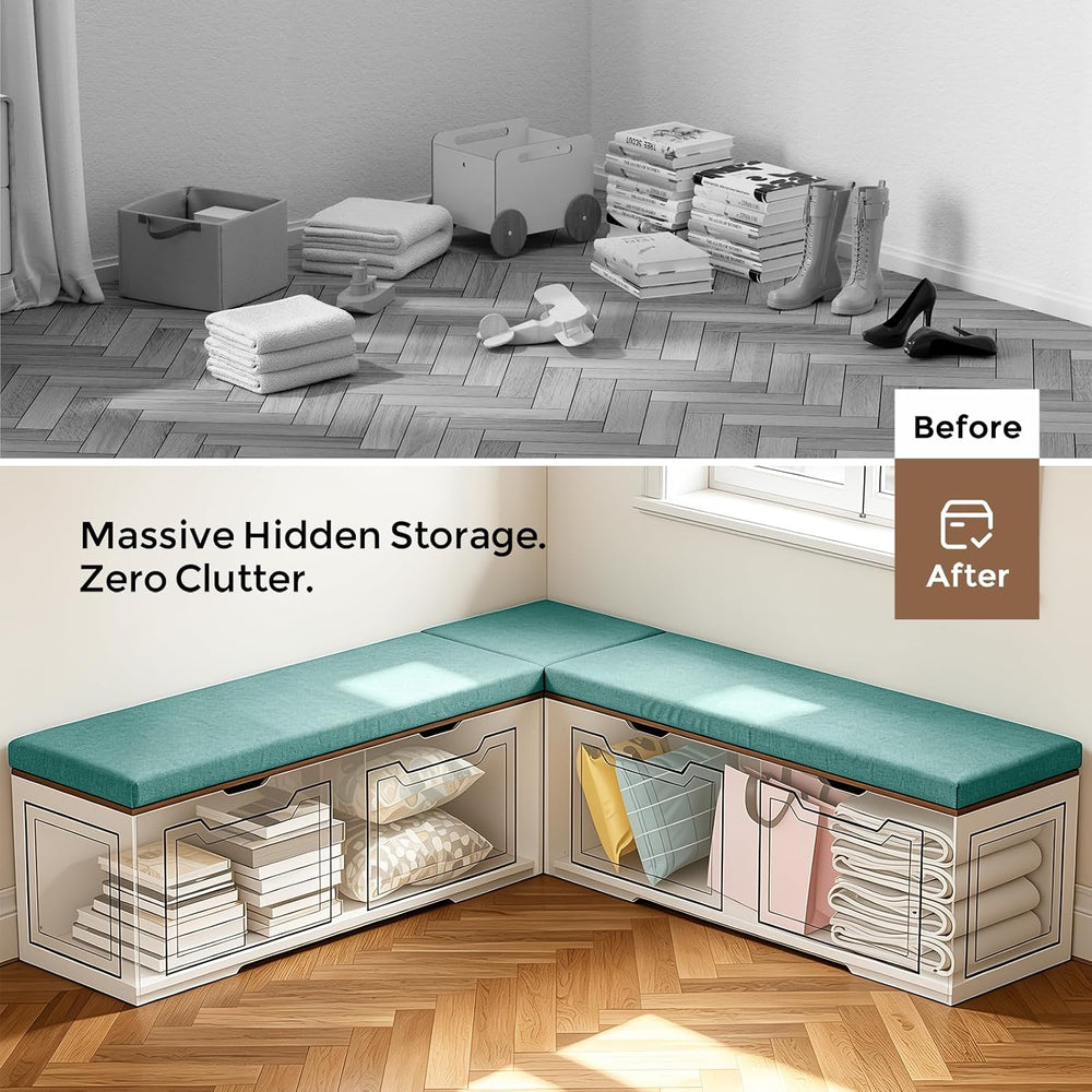 L Shaped Corner Bench with Storage, Breakfast Nook Bench, 63" L-Shaped K...