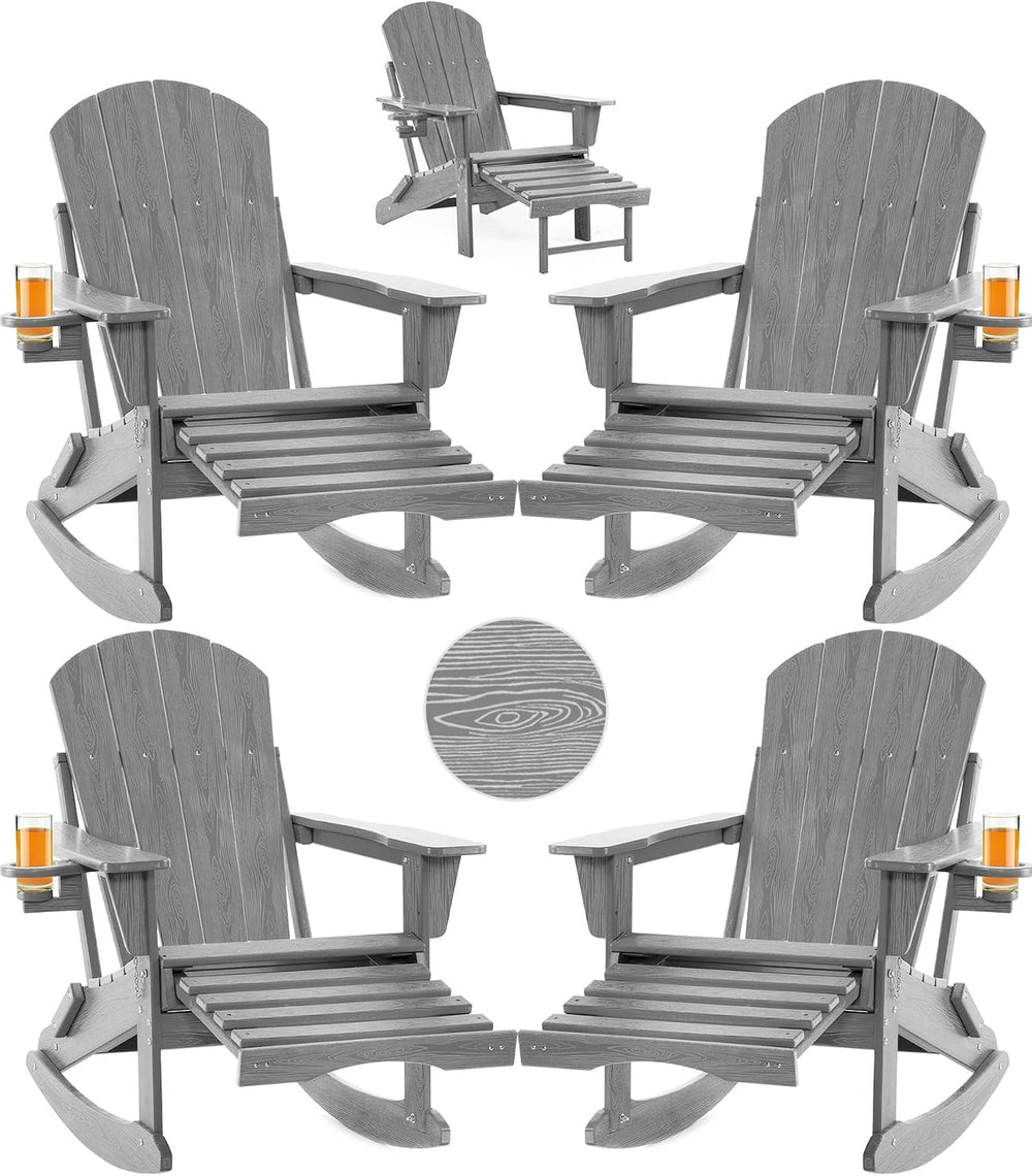 Folding Adirondack Rocking Chair Set of 4,4-in-1 Multifunctional Patio Chairs...