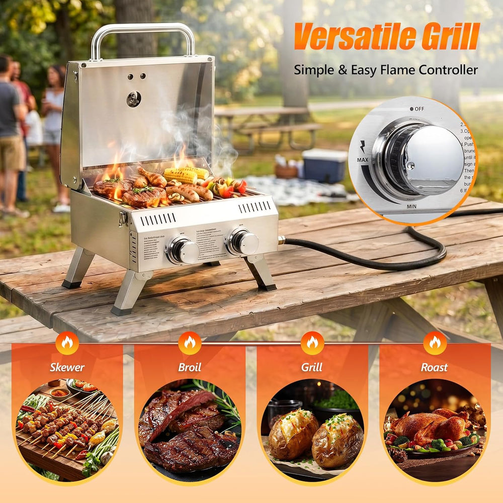 ROVSUN 2 Burner Portable Gas Grill, 20000 BTU Outdoor Tabletop Propane Grill ...