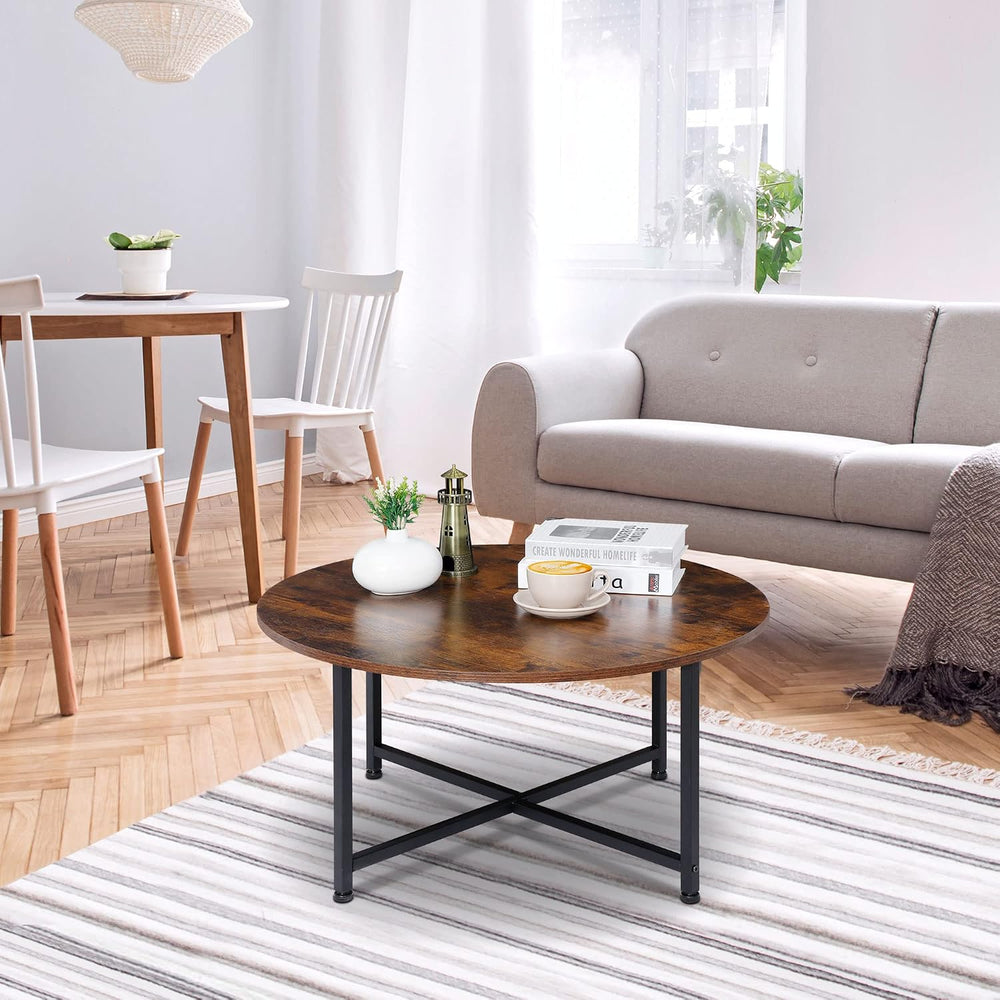 SUPER DEAL Round Coffee Tables w/ 32 Inch Rustic Wooden Surface Top and Sturd...