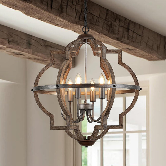 6-Light Wood Farmhouse Chandelier for Dining Room Hallway