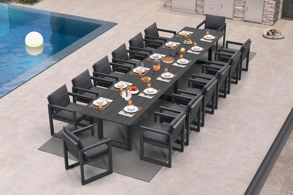 PURPLE LEAF Outdoor Dining Set for 14 Table and Chairs w/Cushions, Grey
