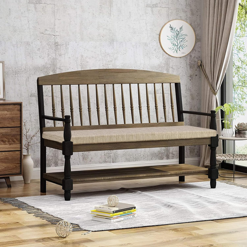 baibu 59In Indoor Non-Slip Bench Cushion with Ties, 59 x 16 x 1.5 in, Beige