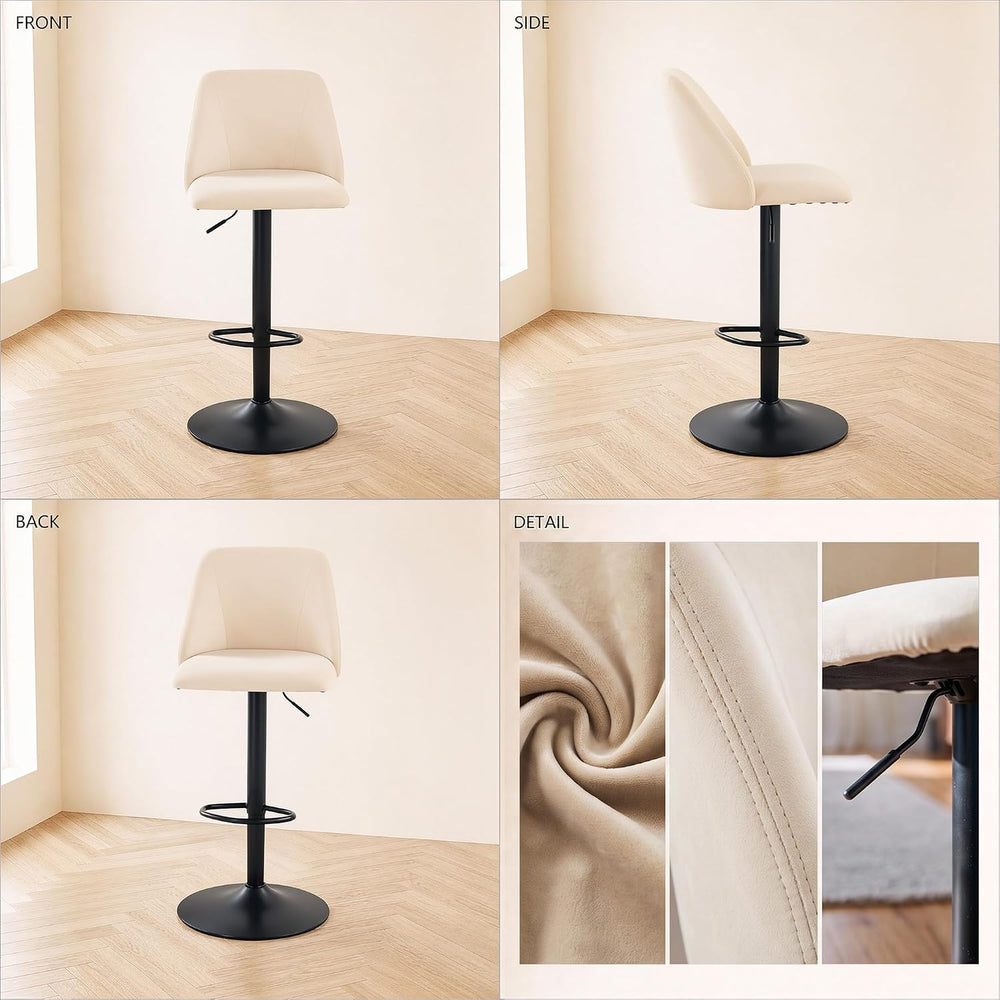 COLAMY Adjustable Upholstered Bar Stools Set of 3,360° Swivel Counter Height ...