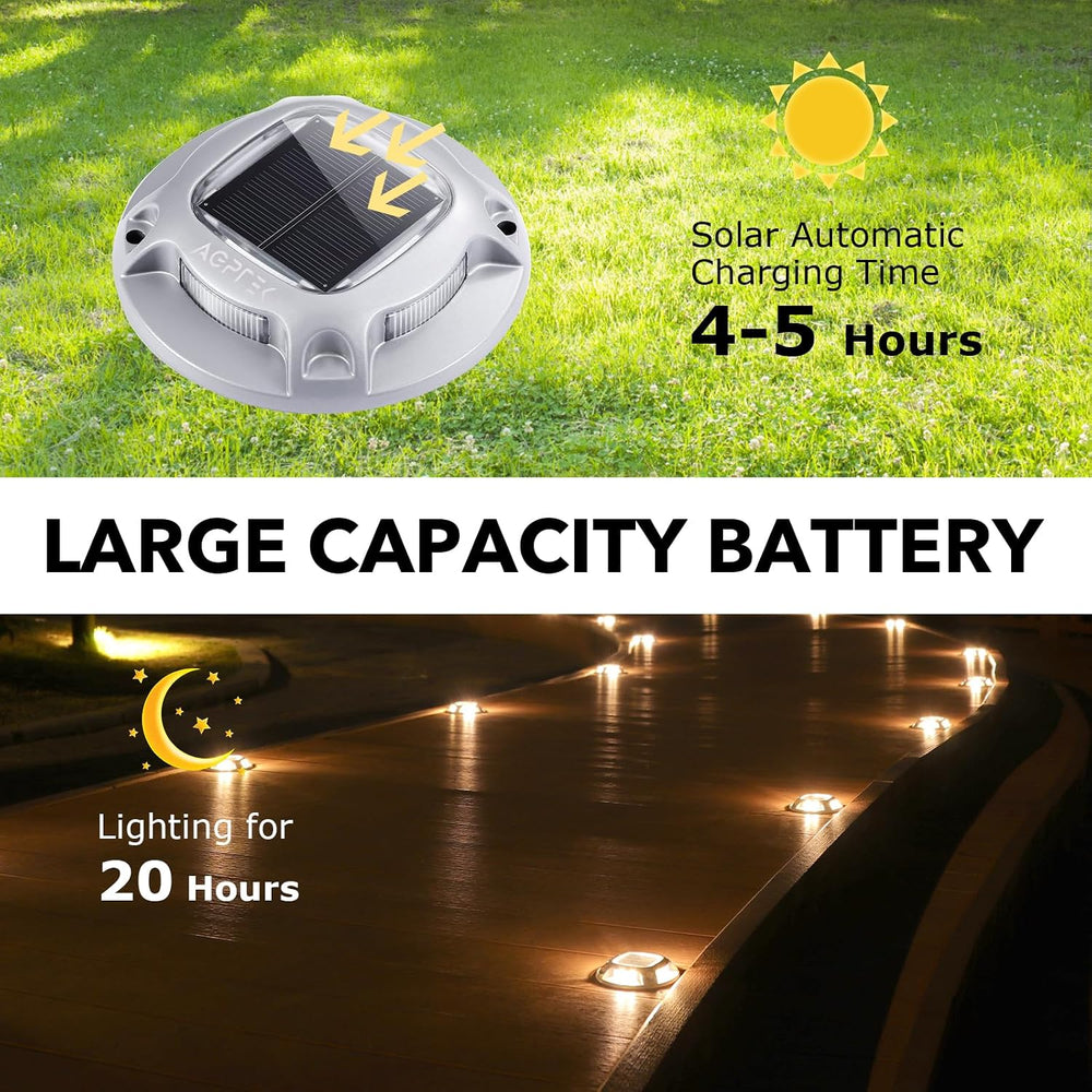 AGPTEK Solar Driveway Lights Outdoor 12 Pack, 2 Color Modes LED Deck Dock