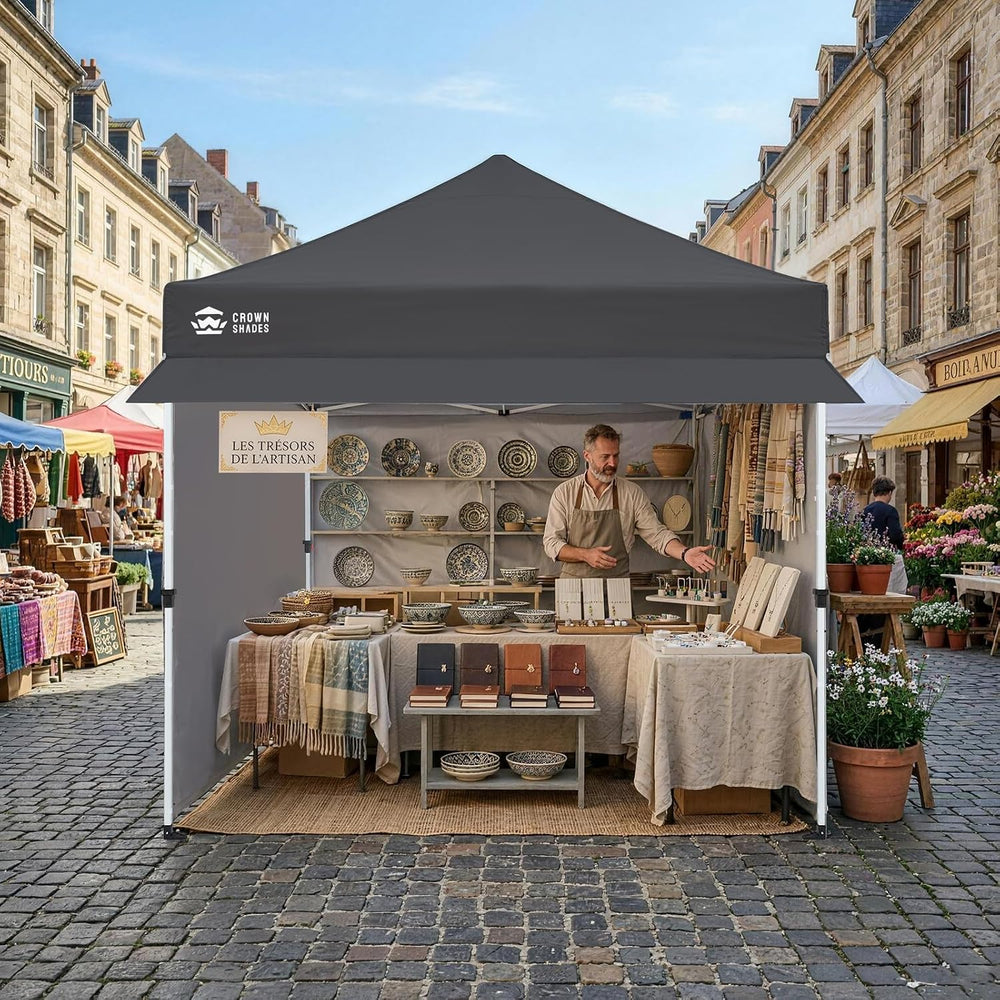CROWN SHADES 10x10 Pop Up Canopy Tent with Canopy Awning&4 Sidewalls, Grey