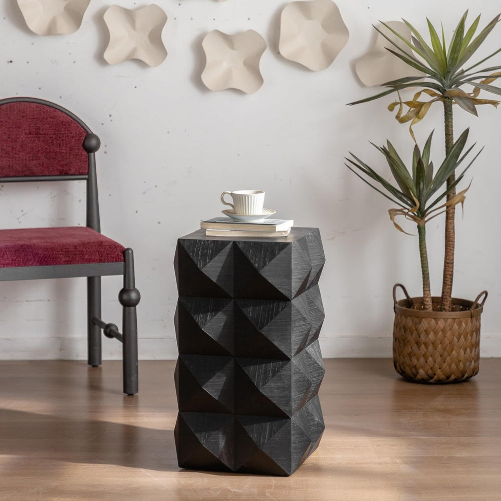 23.62"" Modern Boho end table side table, wooden three-dimensional ...