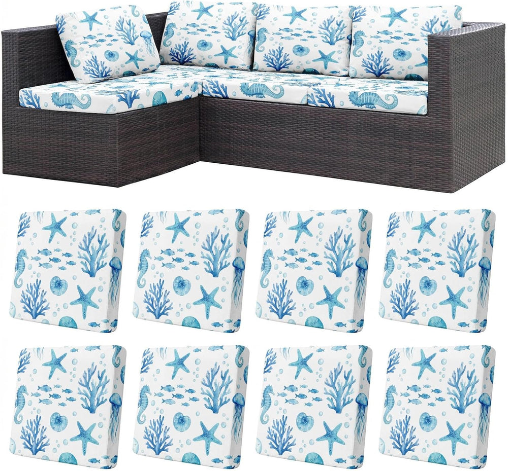 Patio Cushion Covers, 8 Pcs, Stretch, Outdoor, Coastal Marine
