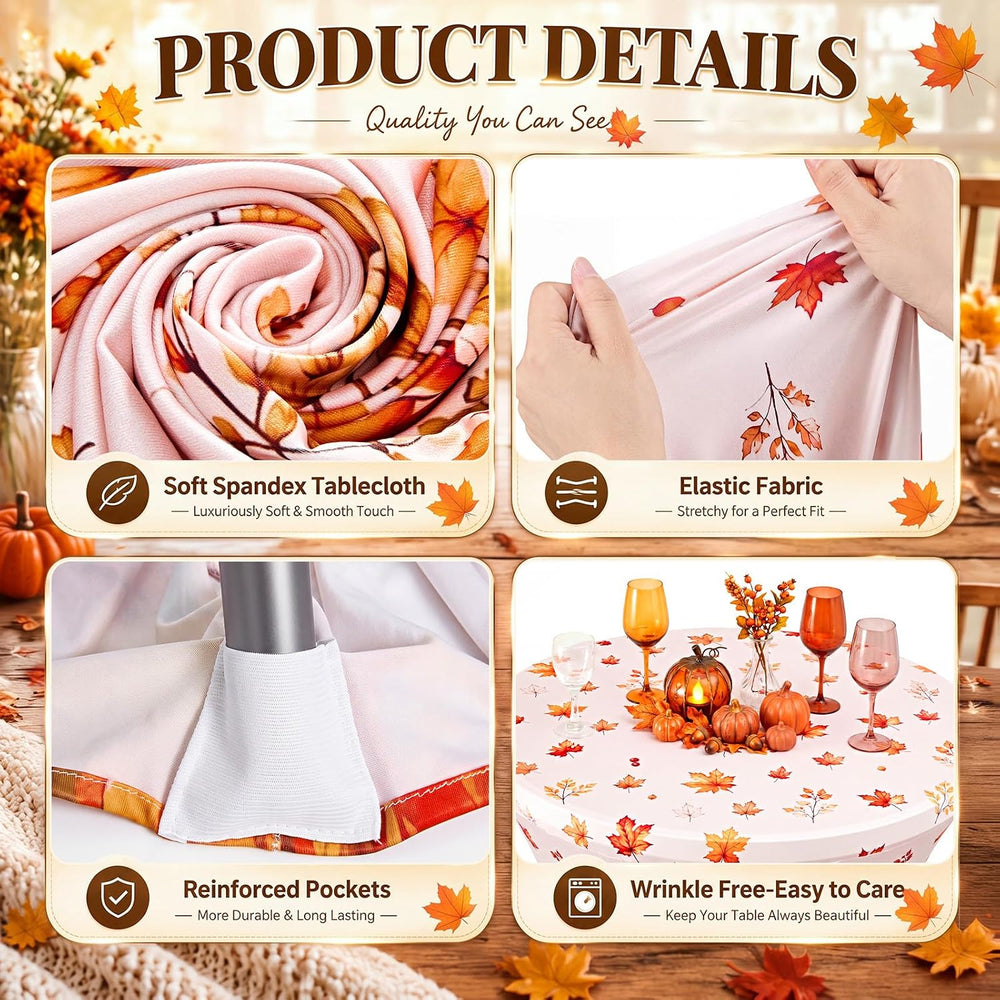 4 Pack Fall Thanksgiving Cocktail Tablecloth, Round High Top Table Covers