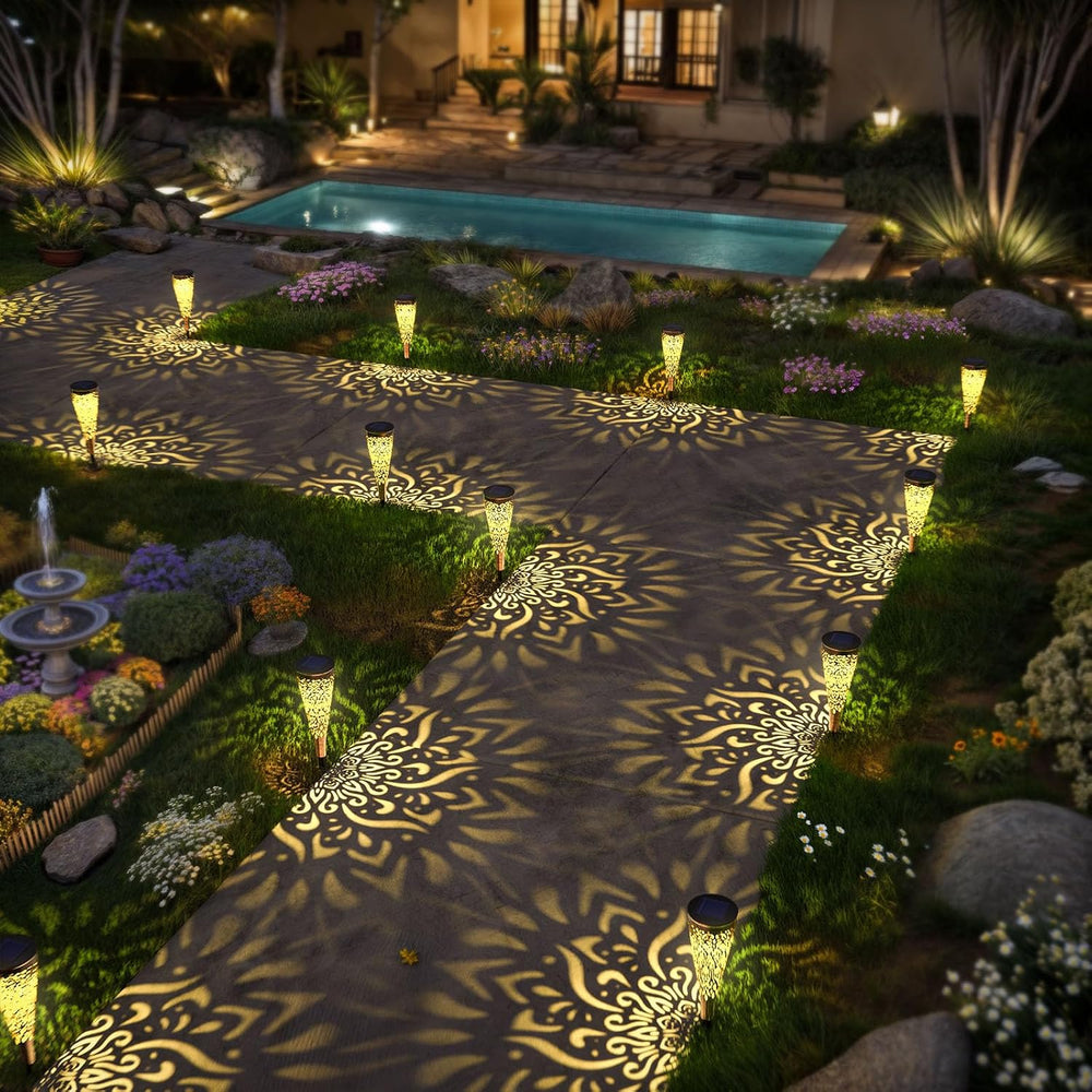 6 Pack Solar Lights Outdoor Garden Decorative Mandala Solar Garden Lights wit...
