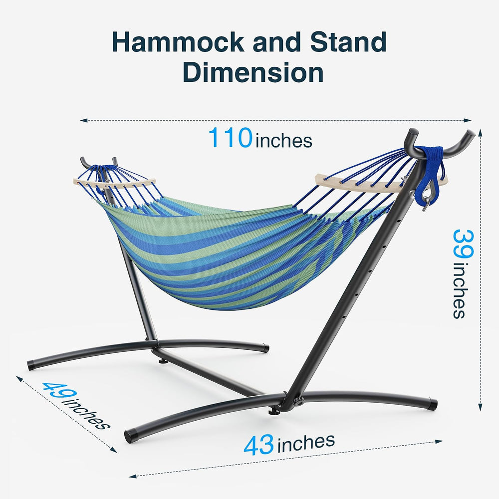 ANAGOO 2 Person Hammock with Stand, 500 lb Indoor Outdoor, Wide Blue
