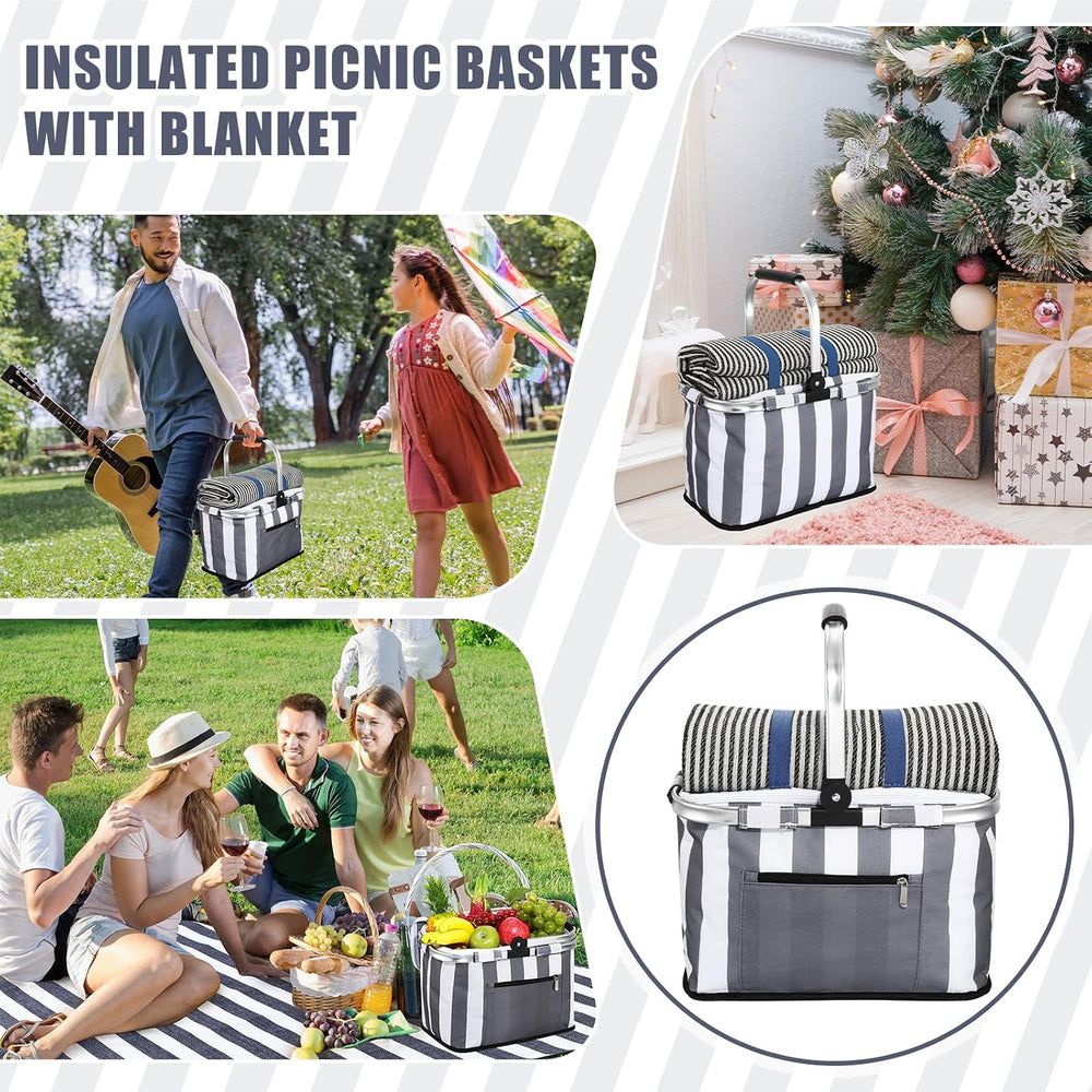 Teenyyou 35L Large Insulated Picnic Basket with Blankets Kit Shopping Basket ...