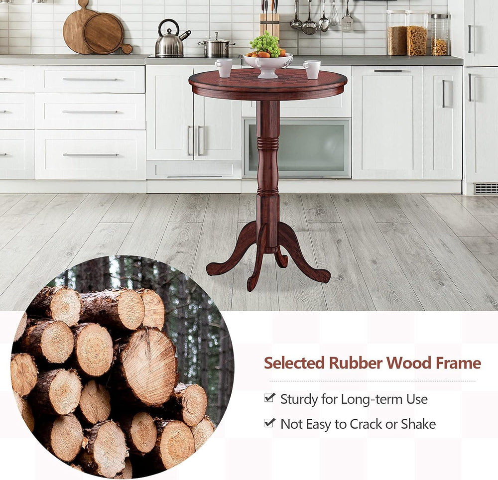 Giantex 3 Pcs Dining Table Set, Wooden Pub Pedestal Side Table with Stable Ba...