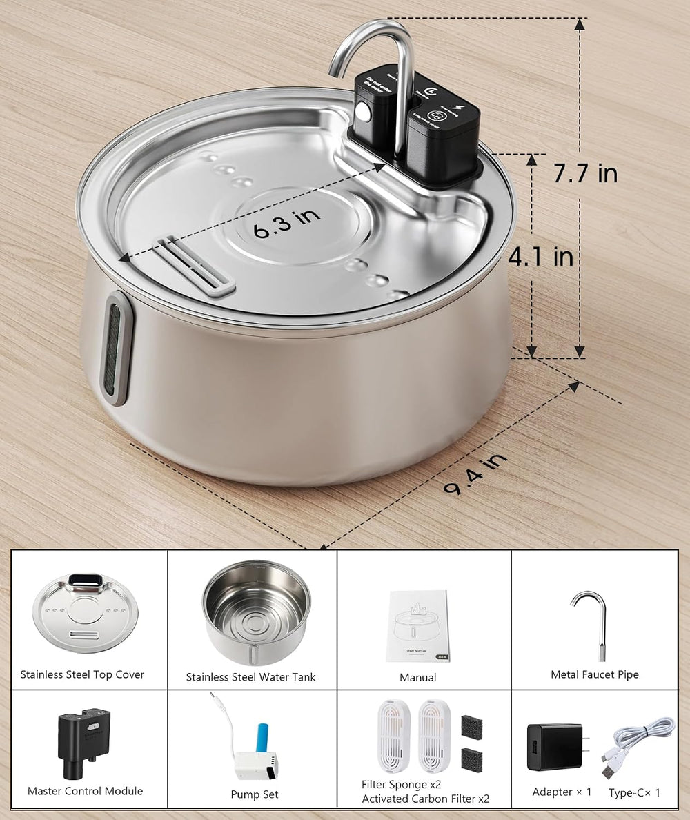 CEESC Cordless Cat Water Fountain, Stainless Steel, 4L/135oz for Cats/Dogs