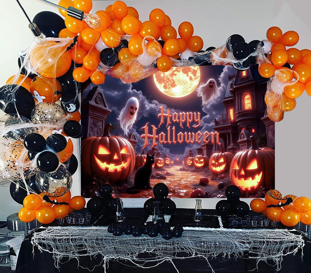 15x10ft Halloween Backdrops for Photoshoot Spooky Golden Full Moon Pumpkin Gh...