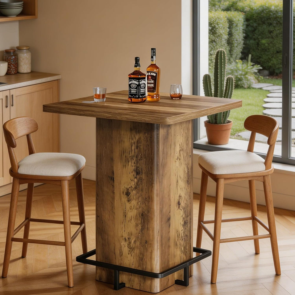 Tribesigns 39.37" Bar Height Table, Square Pub Table with Built-in Metal...