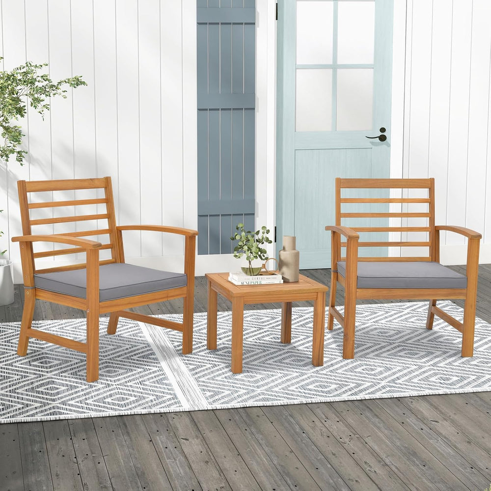 Tangkula 3 Pieces Outdoor Furniture Set, Acacia Wood Conversation Set with So...