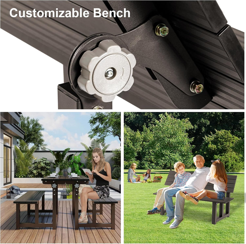 TECSPACE Aluminum Outdoor Convertible Bench, Brown, 400 LBS Load Capacity, Ad...