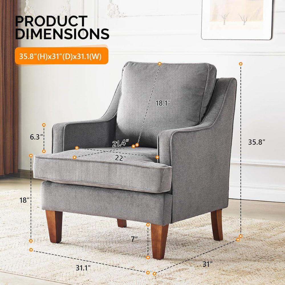 VINGLI Mid-Century Modern Accent Chair, Light Grey Upholstered Armchair Comfy...
