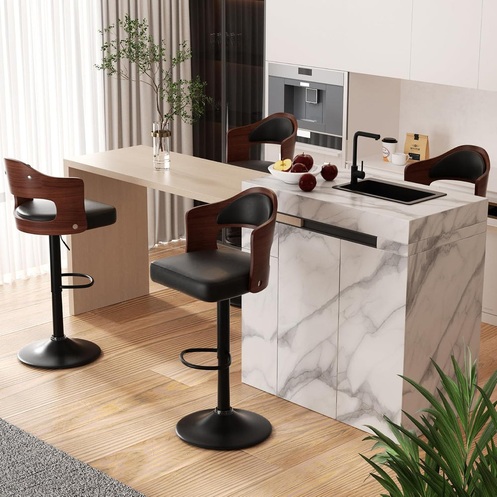 Nalupatio Modern Bar Stools Set of 3, Faux Leather Upholstered Swivel Bar Sto...