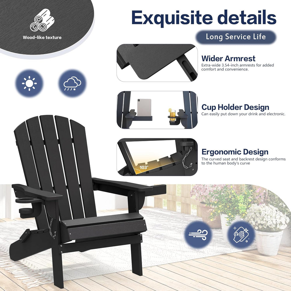 Vongrasig Folding Adirondack Chair, Outdoor Fire Pit Chair HDPE Plastic Weath...