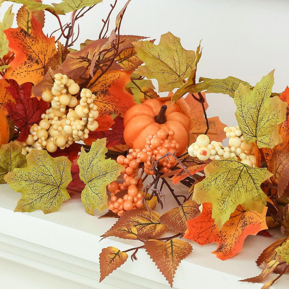 MIZII Fall Decor Artificial Maples Leaf Pumpkin Garland 6FT Autumn Maple Vine...