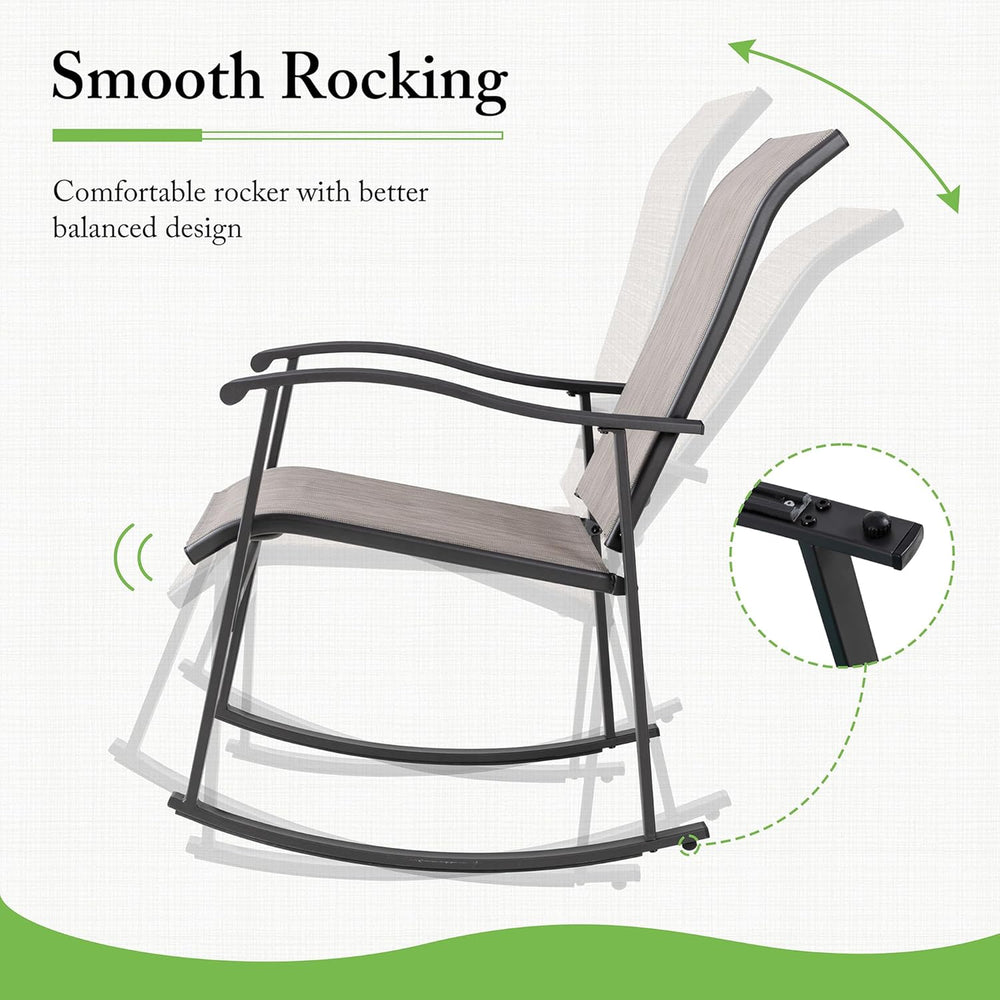 Shintenchi 3 Piece Rocking Bistro Set, Outdoor Furniture with Rocker Chairs a...