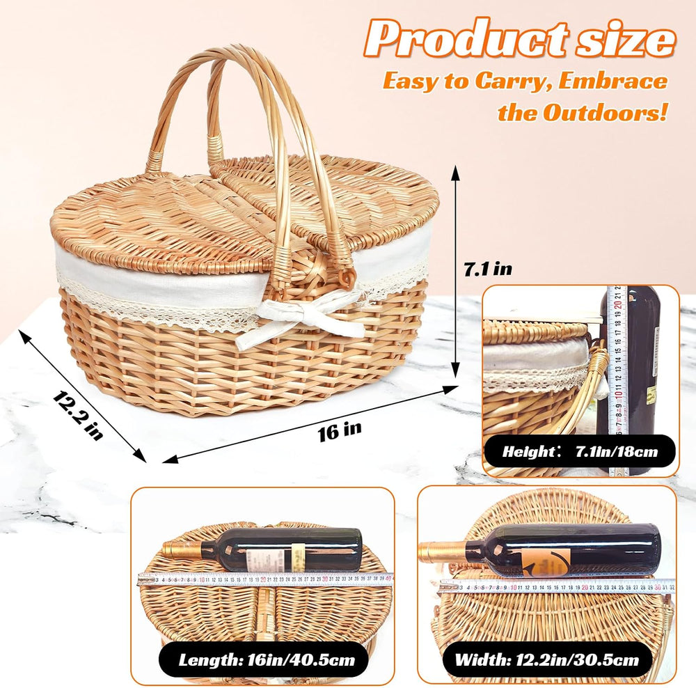 Hap Tim Wicker Picnic Basket for 2 with Lid - Unique Gifts Ideas for Couple, ...