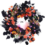 DecorbyHannah 20'' Halloween Wreath for Front Door with Lights Ghost Decor