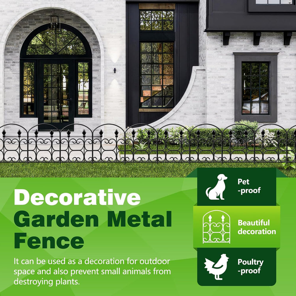 19 Pack Decorative Garden Fence Panels – 24in(H) x 20.57ft(L) Black Metal Fen...