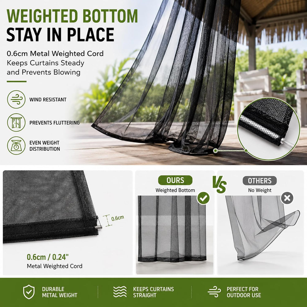 Jilron Outdoor Curtains Weighted, Outdoor Sheer Curtains & Lightweight Pr...