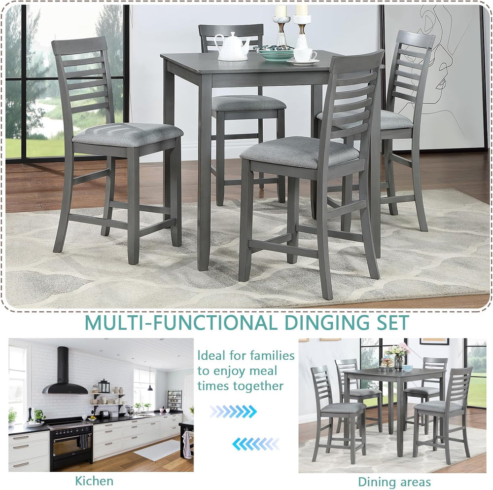 LUMISOL 5-Piece Dining Table Set for 4, Farmhouse Counter Height Kitchen Dini...