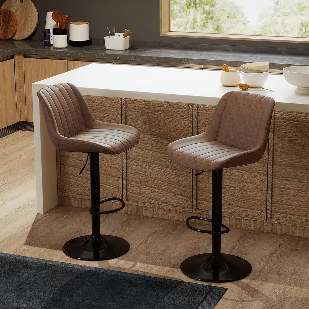 Youhauchair Adjustable Faux Leather Bar Stools Set of 2, Light Brown