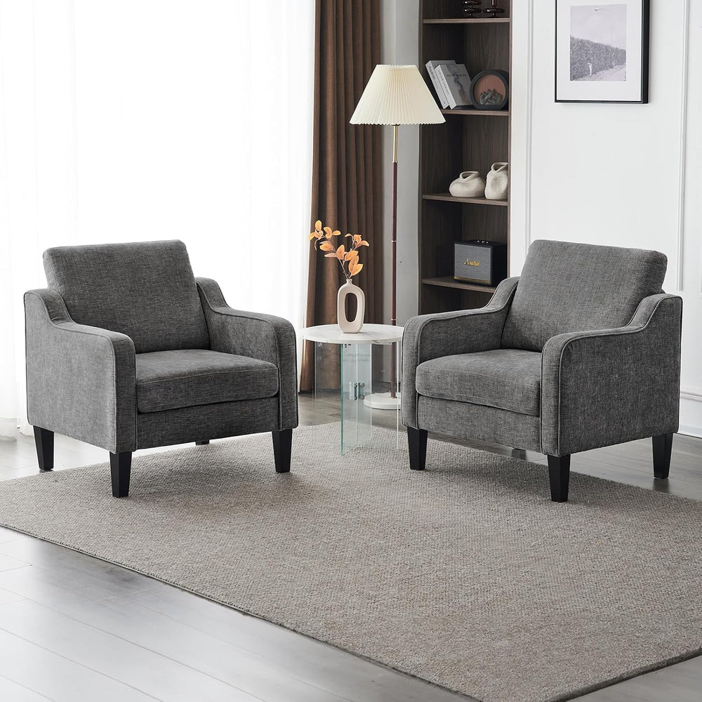 VINGLI Light Grey Accent Chair, Chenille Fabric Armchair for Living Room