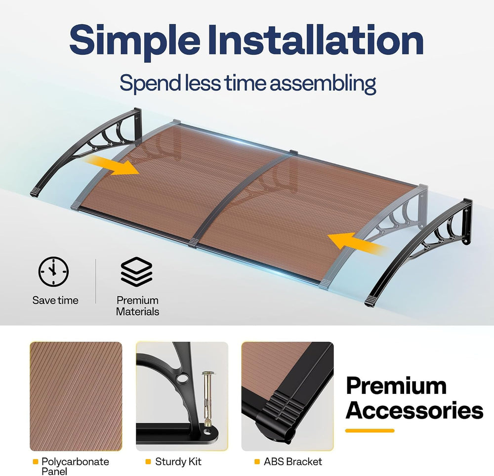 VIVOHOME Polycarbonate Window Door Awning Brown 38 Inch x 115 Inch
