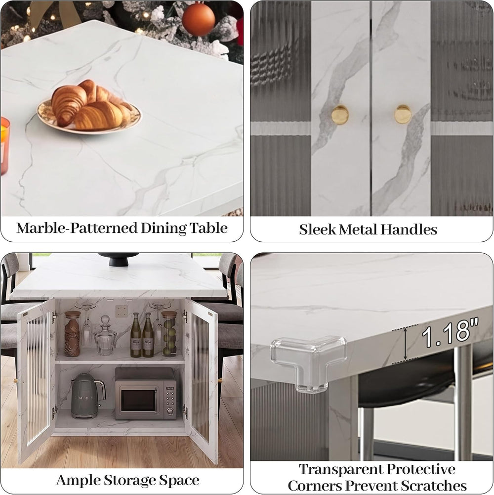51"-78" Extendable Dining Table for 4-8, White Faux Marble Dining T...
