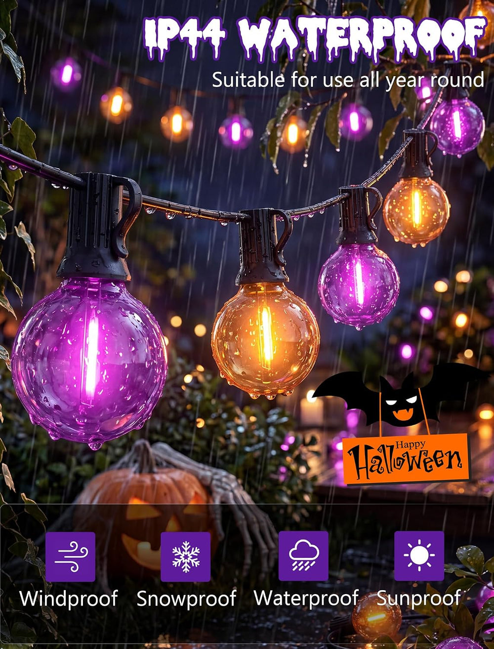 25FT G40 LED Outdoor Halloween String Lights, Orange and Purple Halloween Dec...