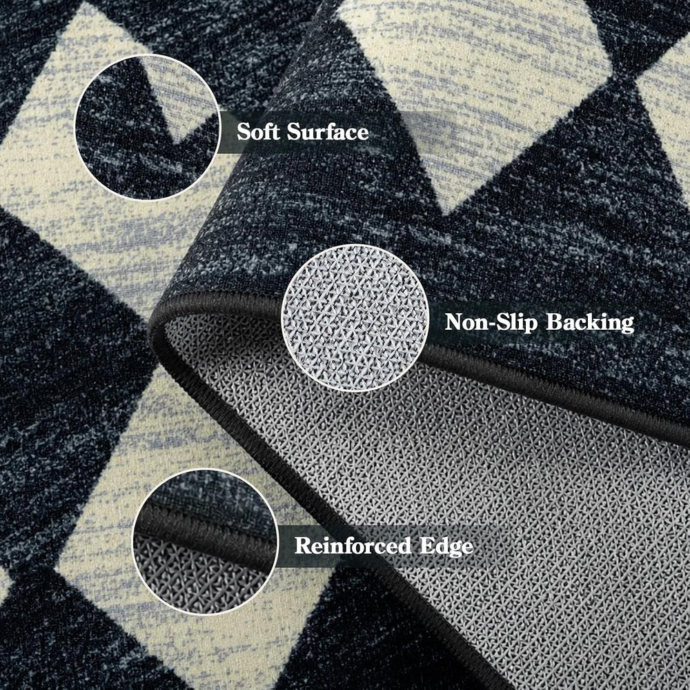 Checkered Kitchen Runner Rug 2x6 Black, Non Slip Washable Hallway Bathroom