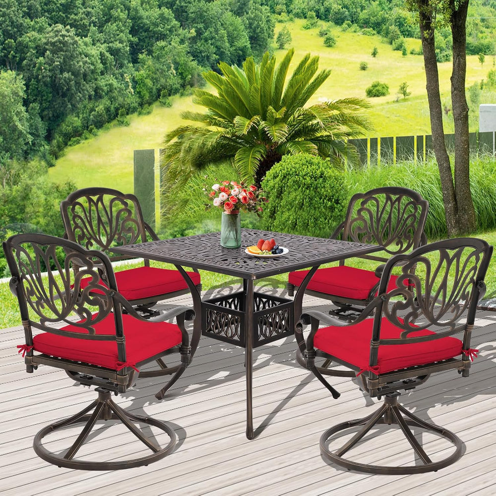 Grepatio 5 Piece Cast Aluminum Patio Dining Set, Outdoor Furniture Set with 4...