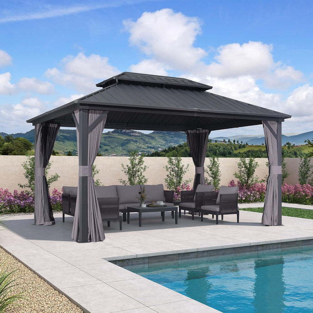 PURPLE LEAF Patio Hardtop Gazebo 10' x 14' Aluminum 3.9" Thick P...