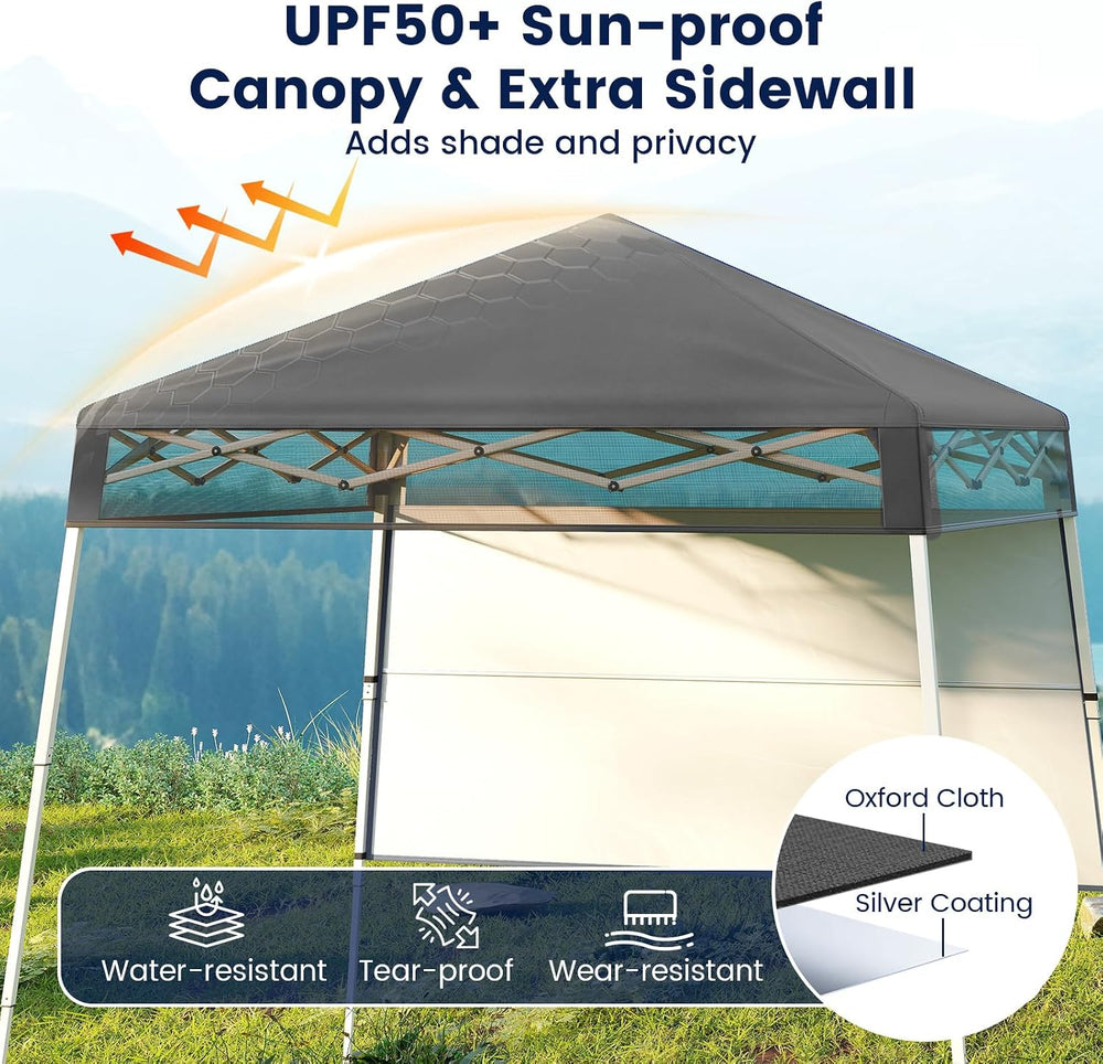 Tangkula 7x7 FT Pop Up Canopy with Center Lock & Sidewall, Gray