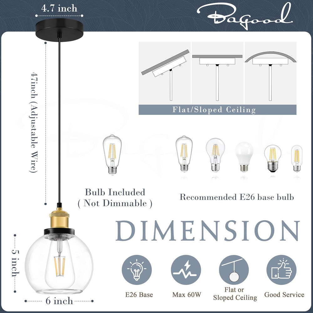 Bagood 6 inch Mini Hanging Pendant Light Contemporary Globe Pendant Lights Ki...