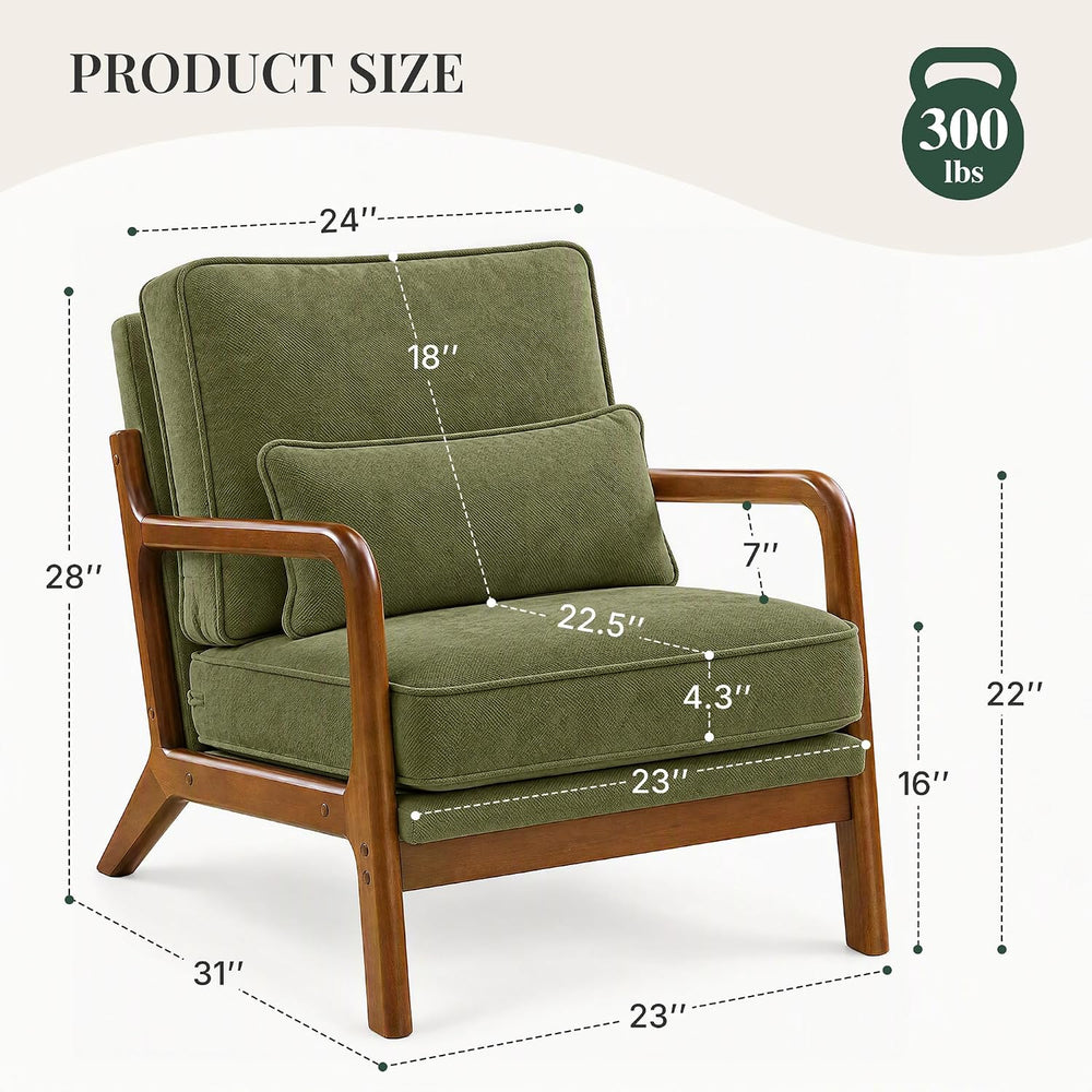 Mid Century Modern Accent Chair, Upholstered Lounge Chair,Green