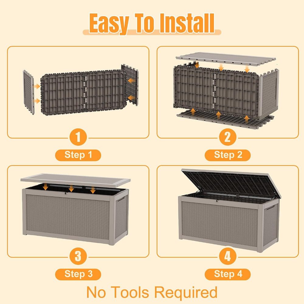 Outdoor Storage Box, 380 Gallon Waterproof Resin Deck Box with Support Rod