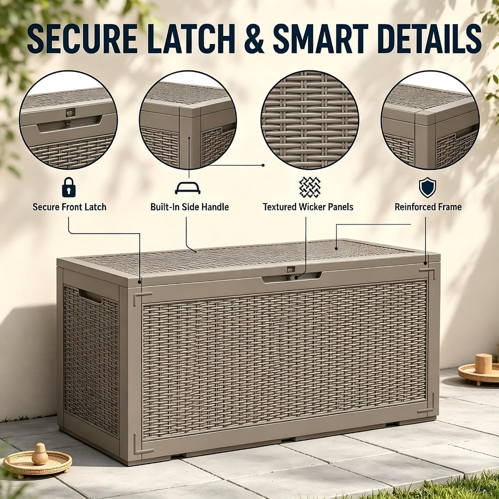 Outdoor Storage Box Resin Deck Box Waterproof BrownWicker 126 Gallon