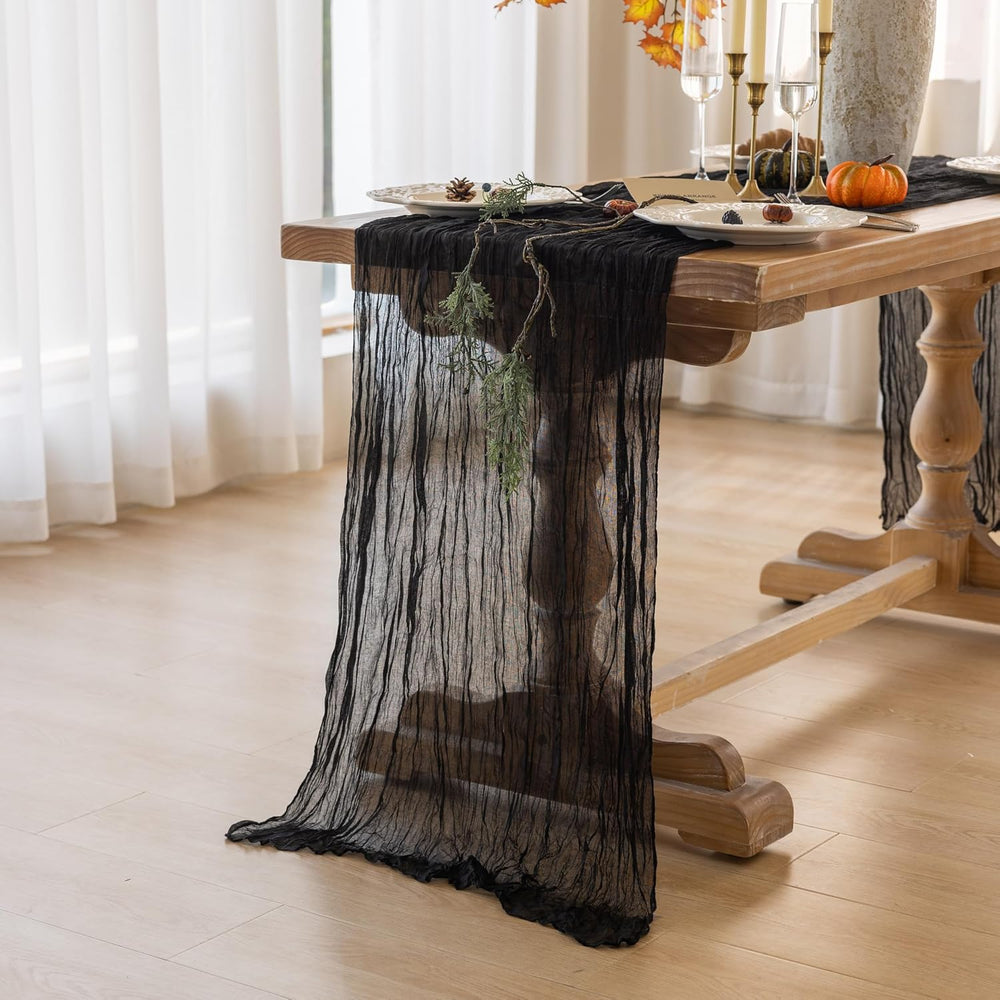 6Pcs Halloween Holiday Black Cheesecloth Table Runner 120 Inch for Decor