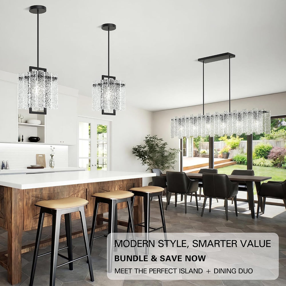 Modern Black Rectangle Chandelier, Black 7" Pendant Lights Kitchen Islan...