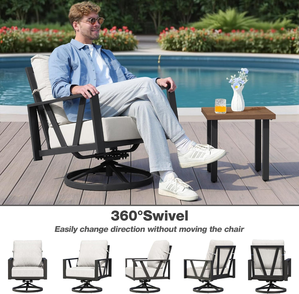 Patio Swivel Rocking Chairs Set of 2 with 6 Inch Cushion,White