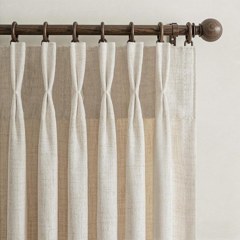 Pinch Pleated Semi Sheer Natural Linen Curtains 96 Inches Long for Living Roo...